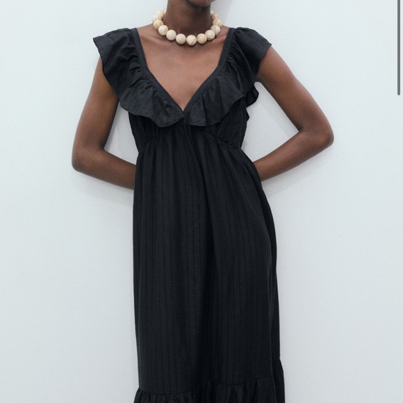 Mango Black Ruffled Maxi Dress - Picture 1 of 6